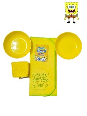 SpongeBob Squarepants Yellow Pet Dog Puppy Food Bowls Character Mat Squeaky Toy